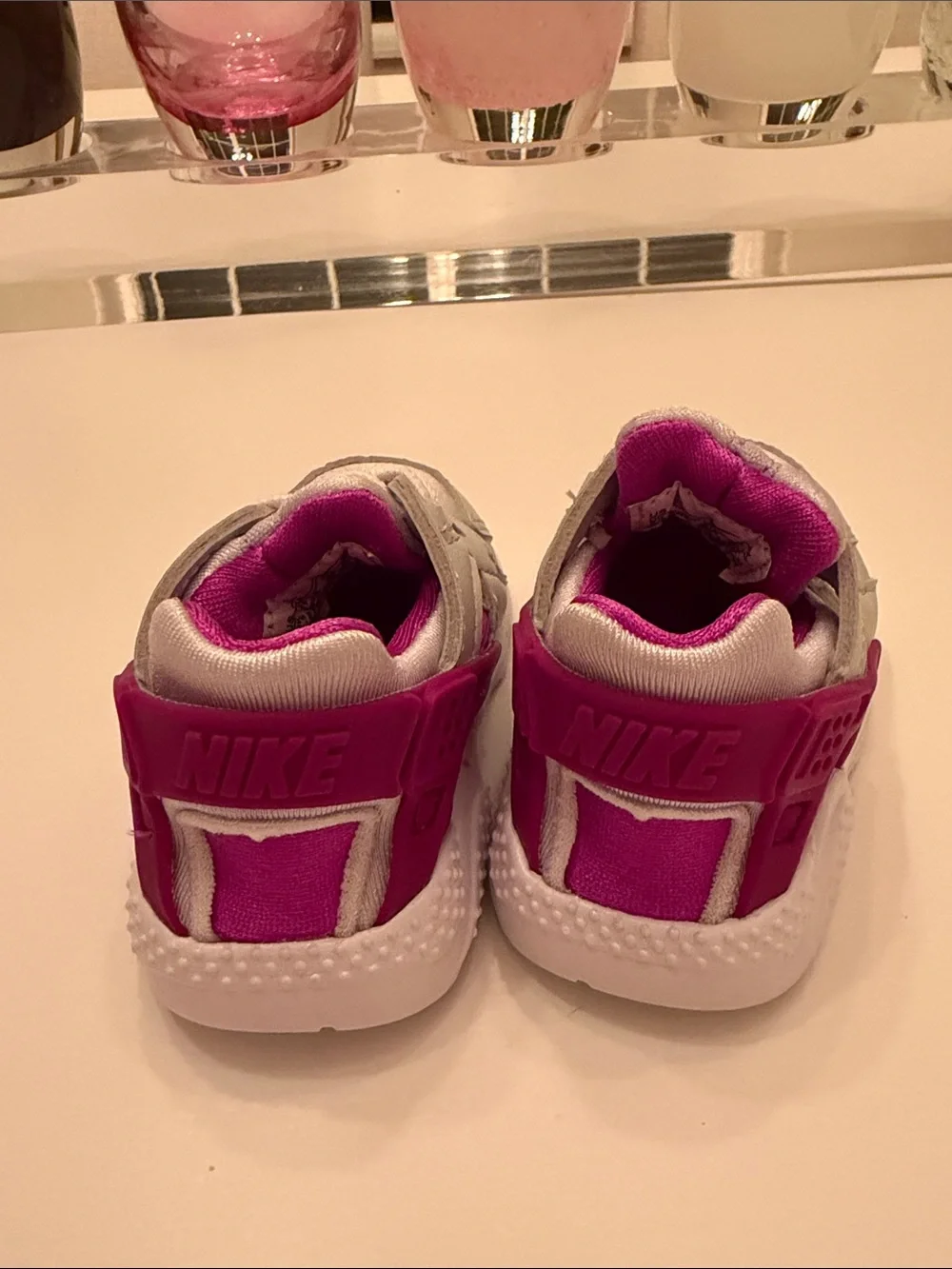 Nike Huarache Kids Silver and Magenta Athletic Sneakers